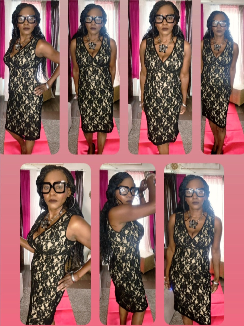 Newport News Black Lace Overlay V-Neck Sheath Dress